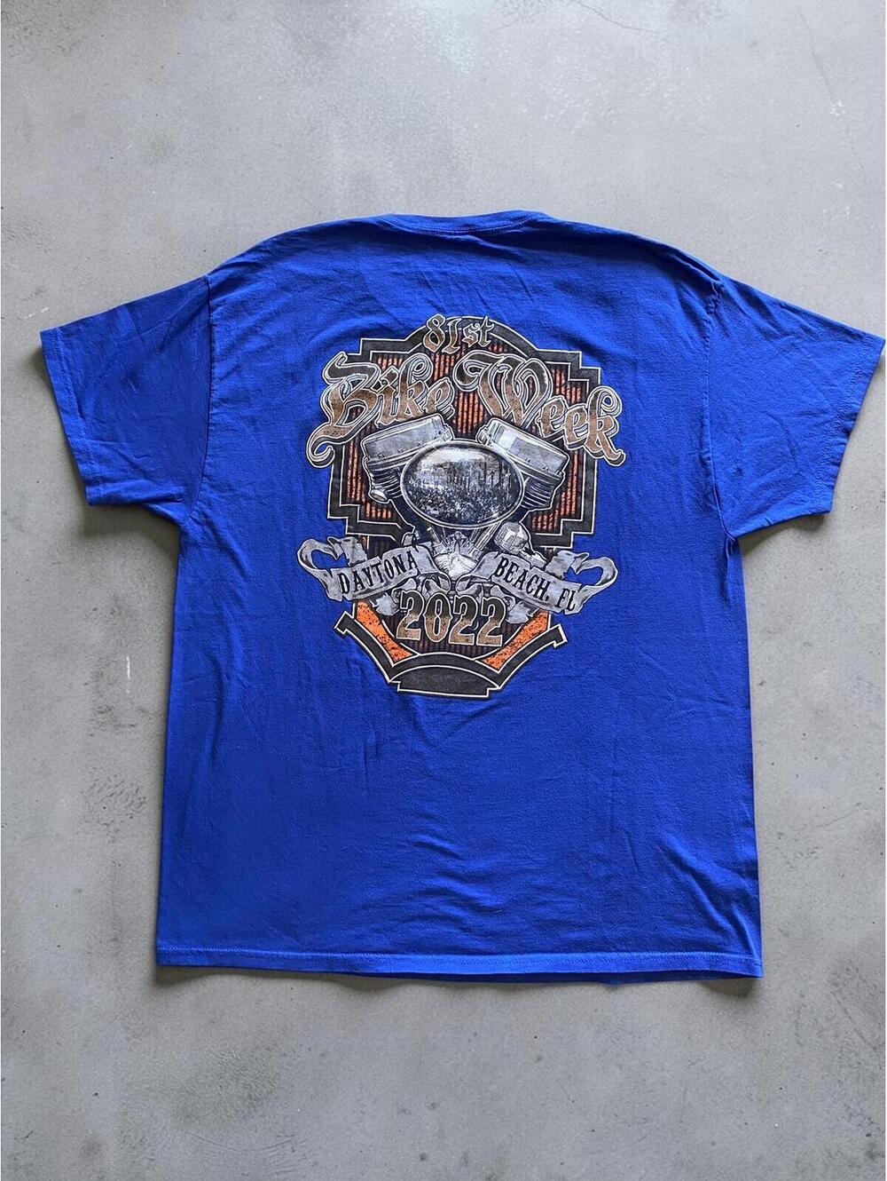 Men T-Shirt XL Regular Fit Blue Cotton 81st Daytona Bike Week 2022 Motorcycle - Picture 4 of 4